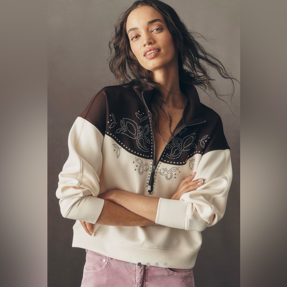 Anthropologie Studded Half Zip Sweatshirt